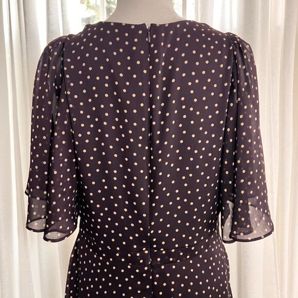 Harper Rose V-Neck Flutter Sleeve Dress Dark Purple Beige Dots Large 12 - Picture 8 of 12